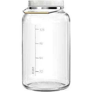 Qianfenie 1.5 Gallon Glass Jar with Lid Wide Mouth, Large Mason Jar with Airtight Screw Lid and Handle, Big Storage Jar with 2 Scale Marks for Kitchen Food, Pantry Organization (5700ML/192OZ)