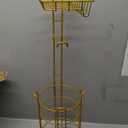 Gold Free Standing Toilet Paper Holder Stand with Phone Shelf, Floor Bathroom Tissue Holder for Large Mega Rolls, Metal Freestanding Toilet Paper Roll Holder with Wipes Storage Tray