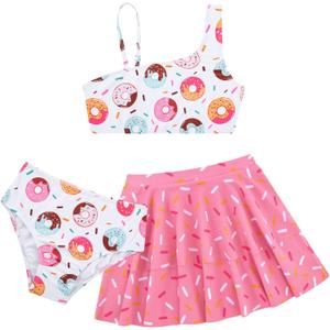 RAISEVERN Girls Swimsuit 3 Piece Bathing Suits Cute Quick Dry Bikini Tankini Sets with Cover Ups Beach Skirt, Size: 7-8 Years