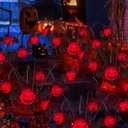 2PACKS 12LED Halloween Decorations Solar Garden Lights Outdoor,3D Scary RED Bat&Pumpkin Swaying Firefly Lights for Spooky Halloween Party Gifts Decor,Solar Halloween Path Lights for Yard/Grave Decor