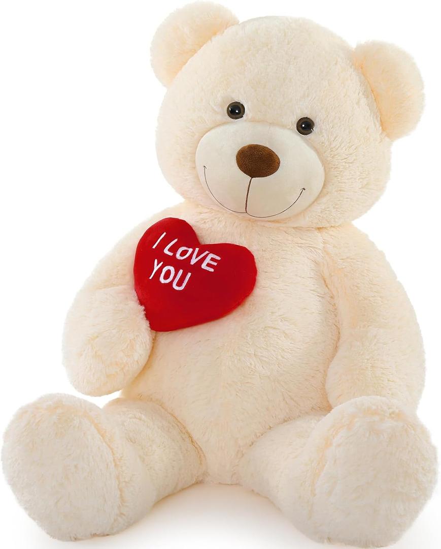 MaoGoLan Big Teddy Bear Stuffed Animal, Soft and Cuddly Giant White Teddy Bear Plush with I Love You Red Heart,Valentines Gift for Kids,Girlfriend,Boyfriend,Lover,36 inches