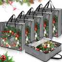 Oversized 6 Pack Storage Bags with Zipper 25 Gallon Tote Bags for Easter Wreaths Decorations Clothes Moving Travel Camping Essentials Packing Supplies, 26 x 26 x 8.7 Inches(Gray)