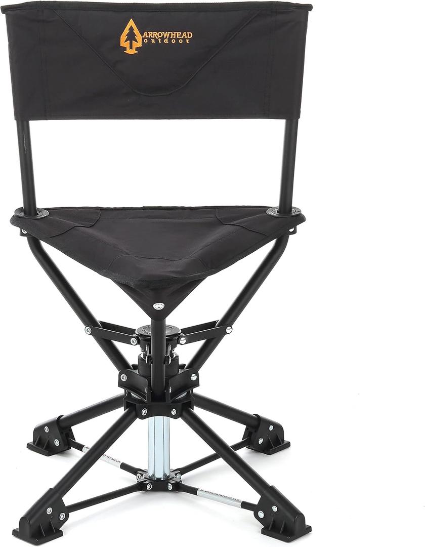 ARROWHEAD OUTDOOR 360 Degree Swivel Hunting Chair Stool Seat, Perfect for Blinds, No Sink Feet, Supports up to 450lbs, Carrying Case, Steel Frame, Fishing, High-Grade 600D Canvas (Black)