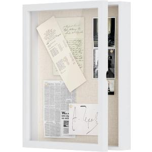 Love-KANKEI Shadow Box Frame 13x16.5 inch, Large Shadow Box Display Case with Linen Back Memorabilia Awards Medals Photos Memory Box Gift, White