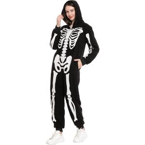 Spooktacular Creations Skeleton Adults Family Matching Pajama Jumpsuit for Women Halloween DressUp Party Themed Party Cosplay (Medium, Black)