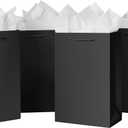 SHIPKEY 10 Pcs Luxury Black Bags with Tissue Paper, Gift Bags for Men, Groomsmen Proposal Bag 8x4x11 Kraft Paper Bag with Handles Bulk| Shopping Wrappings for Men, Groomsman