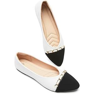 BABUDOG Women's Black Flats Shoes,White Dress Shoes for Women,Crimping Faux Suede Ballet Flats Comfortable 40/9