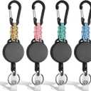 4 Pack Retractable Keychain Heavy Duty Carabiner Badge Reel Bright Colored Retractable Carabiner Key Lanyard ID Holder Clip Steel Cord Key Fob Key Ring 4 Bright Colors