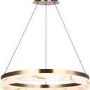 Canarm Elynn 24-Inch Round Gold LED Chandelier, Glam Pendant Light with Acrylic Shade, Integrated LED Ceiling Fixture for Dining Room or Living Room