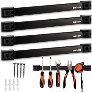 Magnetic Tool Holder Strip 16", Heavy Duty Magnetic Tool Organizer with Mounting Brackets and Screws, Tool Magnet Bar Rack for Garage Organization, Home, and Workshop Accessories, 4 Pack