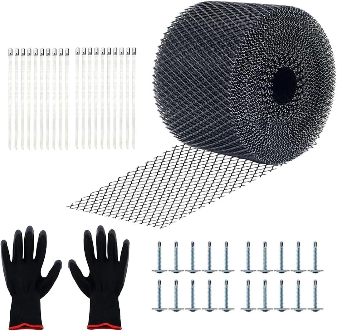 6 Inch X 100 Feet Gutter Guard Mesh Roll, Leaf Filter Gutter Protection Roll with Installation Screws, DIY Leaf Filter Rainwater, Used for Filter Roof Tree Branches (Black 6inch X 100ft)