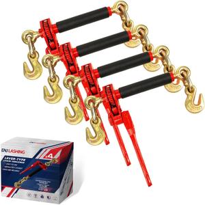 ENJ 4 Pack Folding Handle Load Binder with 2 Grab Hooks, for 5/16-3/8 Grade 70 Transport Chain, Load Binder with 7,100 Pound Working Load Limit