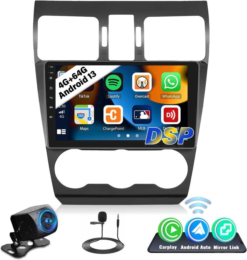 UNITOPSCI 4G+64G Android Car Stereo Radio for Subaru Forester WRX Impreza 2015-2018 CarPlay Android Auto Bluetooth 5.0 GPS 9 Inch 1280 * 720 Touchscreen DSP 32 EQ FM/RDS WiFi SWC Backup Camera Mic