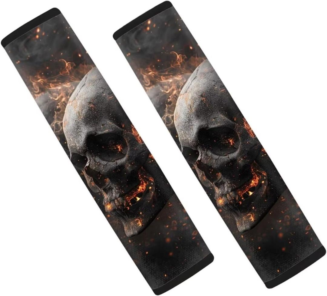 Forchrinse 2 PCS Fire Skull Auto Seat Belt Cover Strap Shoulder Pad for for Car,Truck,SUV,Backpack,Shoulder Bag