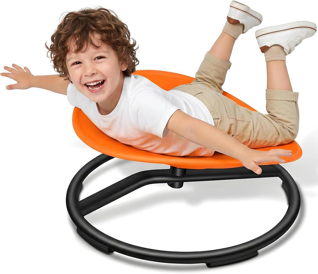 Spinning Chair for Autistic Kids - Sensory Swivel Seat with 220 lbs Weight Capacity & Non-Slip Base, Improves Balance & Coordination, Sit and Spin Sensory Toy for ADHD/Autism, Ages 3+ (Orange), 21.6 inches x 20 inches x 11 inches
