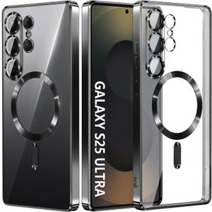 Compatible with Samsung Galaxy S25 Ultra Case（Only）.Magnetic Cover for S25 Ultra. Glossy Slim Thin Soft funda capa para for Galaxy S25 Ultra 6.9 inch.Compatible with MagSafe (Black)