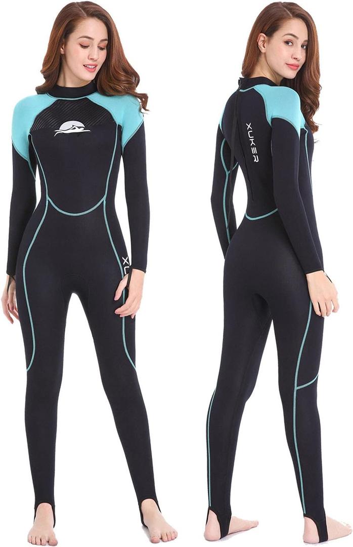 XUKER Women Men Wetsuit 2mm 3mm, Neoprene Wet Suits Front/Back Zip in Cold Water Full Body Dive Suit for Water Sports, XS