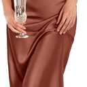 Ekouaer Womens Satin Nightgown Sexy Lingerie Sleepwear Spaghetti Strap Cowl Neck Elegant Long Slip Satin Silk Midi Dress (Brown, L)