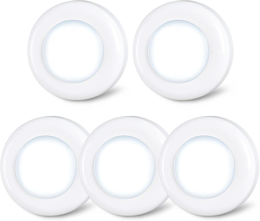 STAR-SPANGLED Push Tap Light, 2.8 Mini Night Touch LED Puck Lamp, Portable Under Cabinet Lighting AAA Battery Operated Powered, DIY Stick On Lights for Closet, Counter, Kitchen, Cool White, 5 Pack