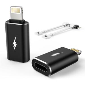 TechMatte Female USB C to Male Lightning Adapter 2 Pack 2.2A Charging Data Transfer, Compatible with iPhone 14, 13, 12, 11 Xs SE iPad iPod AirPods, Not for Audio Headphones/OTG Android Anti-Lost Black