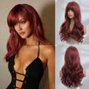 Honygebia Dark Red Wig with Bangs - Burgundy Wigs for Women, Wine Red Long Straight Layered Realistic Hair, Natural Synthetic Heat Resistant Wigs for Halloween/Christmas/Cosplay/Party