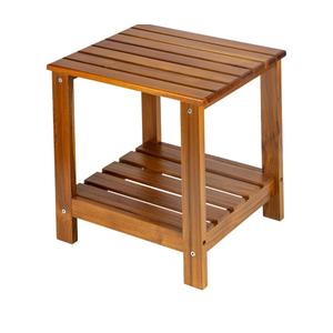 Utoplike Teak Side Table Outdoor, Patio End Table Double Layer, Wooden Coffee Accent Tables for Backyard, Garden, Bed, Living Room, Couch, Two-Tier