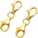 18K Gold Lobster Clasp 925 Sterling Silver Double End Design Necklace Clasps and Closures,Chain Extender Double Claw Connector Bracelet Extension Clasp (Made in Italy)