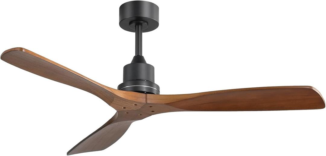 Sofucor 52 Inch Ceiling Fans No Light-Outdoor Ceiling Fan with Remote Control, 3 Blade Reversible DC Motor, Modern Wood Ceiling Fan Without Light for Bedroom Indoor Patios Farmhouse, Walnut