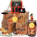 28 Pcs Pirate Themed Party Decorations Imitation Treasure Wooden Boxes Jewelry Fishing Net Adventure Cardboard Boxes for Pirate Nautical Caribbean Birthday Party Favors Photo Booth Props