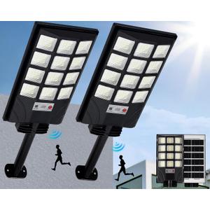 Solar Lights Outdoor for Outside, IP66 Waterproof Solar Street Lights Outdoor with Motion Sensor & Dusk to Dawn, 6500K Security Flood Light for Yard Garden with Remote Control - 2PACK (2PCS, White)