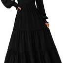 PRETTYGARDEN Women's Smocked Maxi Dress Spring Casual Long Sleeve Swiss Dot Ruffle Long Flowy Going Out Dresses with Pockets (Black) XL