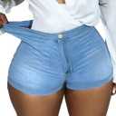 Women's High Waist Denim Shorts Straight Leg Roll Up Hem Button Jean Short Denim Stretchy Skinny Shorts S 