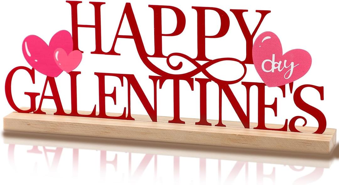 Happy Galentine's Day Decorations Meta Happy Galentines Letter Table Sign Farmhouse Friendship Valentine Tabletop Decorations with Wooden Base for Holiday Mantel Home Party Supplies