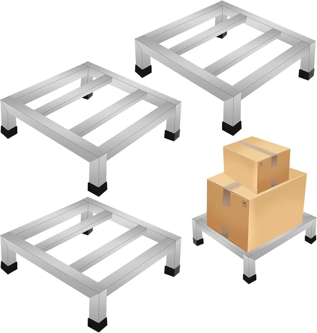 GRETJOB 3-Pack Stainless Steel Dunnage Rack, 11.8" L x 11.8" W x 3.9" H, 1000LB Capacity, No-Assembly Kitchen Floor Racks for Commercial Food Service, Restaurant, Bakery, Shop & Garage Storage
