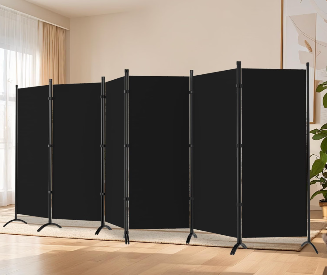 Room Divider-Folding Privacy Screens, 6 ft Partition Room Dividers Wall for Separation, Home, Office, Classroom, Studio (Black, 6 Panel)