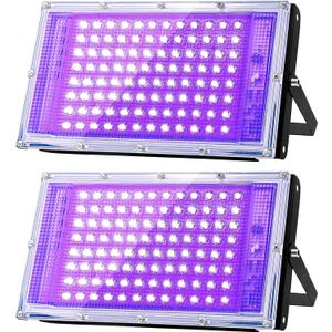 Glostars 100W LED UV Black Light, Powerful UV Spotlight, IP66, 395nm Lamp for Christmas, Halloween Glow Party (2 Packs)