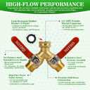 Hose Splitter 2 Way Heavy Duty Brass Garden Hose Splitter with 304 Stainless Steel Long Handle Outdoor Full Flow Hose Splitter Connector,Y Valve 3/4 Inch GHT Thread