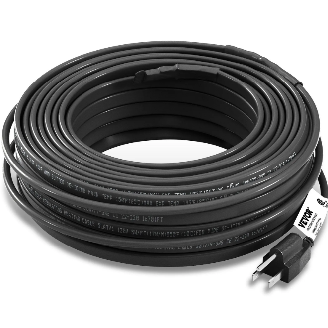 VEVOR Self-Regulating Pipe Heating Cable, 80FT 5W/FT Heat Tape for Pipes, Roof Snow Melting De-icing, Gutter and Pipe Freeze Protection