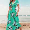 WEACZZY 2026 Summer Long Dresses for Women Wrap Empire Pleated Waist V Neck Short Sleeve Elegant Maxi Dress with Pockets (XXL)