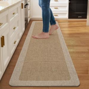 Kitchen Mat Non Slip, Washable Kitchen Rugs, Absorbent Kitchen Mats for Floor, Rubber Backing Soft Standing Floor Mat Runner Rug for Front of Sink, Easy to Clean and Maintain, Brown 17"x59"