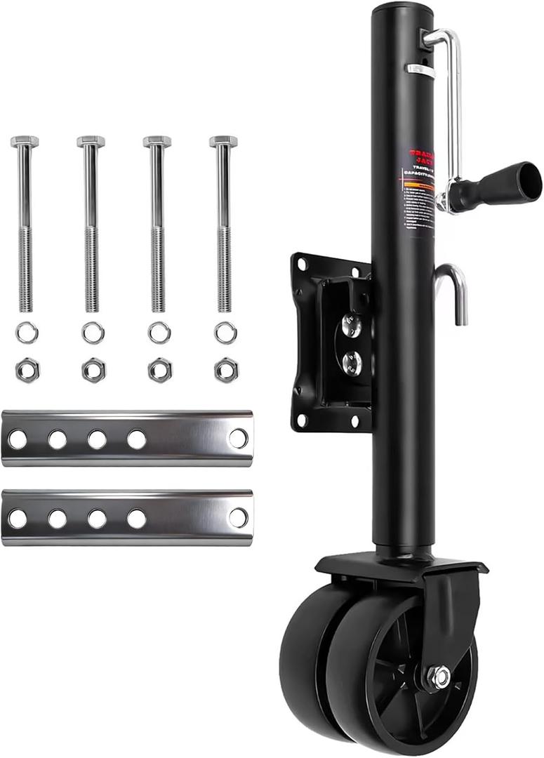 2000 lbs Trailer Jack with Wheel, with Bolt-on Mounting Hardware, 12 Inch Lift, Capacity Swivel Boat Trailer Jack with Dual Wheel 6 Inch Swing Back RV Camper
