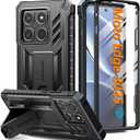 FNTCASE for Motorola Edge 2025 Case: Military Grade Drop Proof Protection Mobile Cover with Kickstand | Matte Textured Rugged Shockproof TPU | Protective Sturdy Phone Case - Black