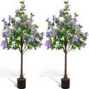 Thiccywoov 2 Pack 4ft Artificial Purple Lilac Flower Tree Realistic Blooming Flower Plant Fake Potted Artificial Tree for Home Garden Lawn Porch Patio Indoor Outdoor Decor