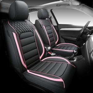 Quiln03 Leather Seat Cover 5 Seat Full, Universal Suitable for Most Cars, SUVs, Pickup Trucks, Airbag Compatible Car Seat Cushion Covers (Black&Pink)