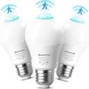 3 Pack Motion Sensor Light Bulbs, 12W(100W Equivalent) Motion Detector Light Bulb, Dusk to Dawn E26 Led Emergency Lightbulbs Indoor Outdoor for Porch Garage Hallway