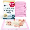 Reli. Disposable Changing Pads for Baby | 220 Pack (13"x18") | Pink Disposable Diaper Changing Pads | Super Absorbent, Leak-Proof Liners | Waterproof (Pink/White)