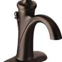 Moen Brantford Oil-Rubbed Bronze One-Handle Traditional Low-Arc Bathroom Faucet with Optional Deckplate and Available Vessel Sink Extension Kit, 6600ORB