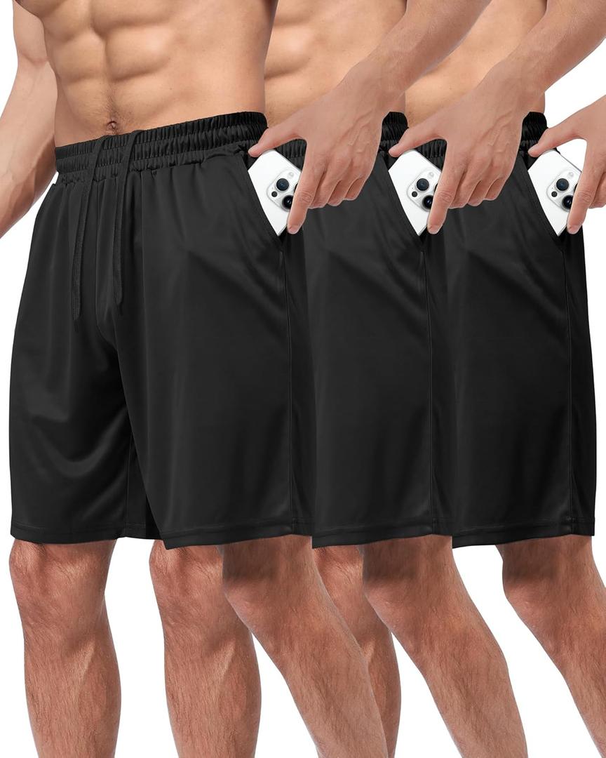 3 Pack Gym Basketball Mens Shorts - Quick Dry Black Workout Athletic Shorts with Pockets for Casual Running (S)