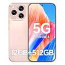 SUNSAMITO Unlocked Phones S16 PROMax, 12GB+512GB Unlocked Cell Phone, 5G Android 14 Phone, 6.8''Full HD+OLED Screen, 108MP+48MP Camera Smartphone, Snapdragon 888/Large 5000mAh/Face ID/GPS (Pink)