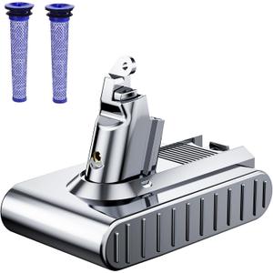 8000mAh Replacement for Dyson V6 Battery 21.6V Lithium VTC4 SV03 SV04 SV05 SV06 SV07 SV09 DC58 DC59 DC61 DC62 DC72 DC74 Absolute Animal Motorhead Slim Vacuum with 2 Filters (V6)